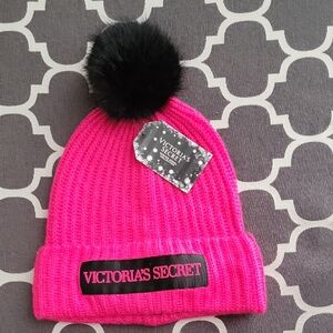 Victoria's Secret Hot Pink Beanie with Black Pom